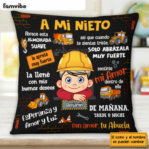 Personalized Gift For Grandson Construction Spanish Hug This Pillow