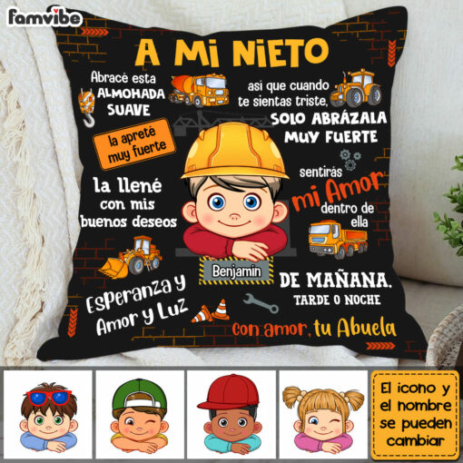 Personalized Gift For Grandson Construction Spanish Hug This Pillow