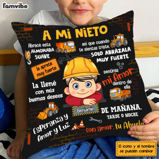 Personalized Gift For Grandson Construction Spanish Hug This Pillow