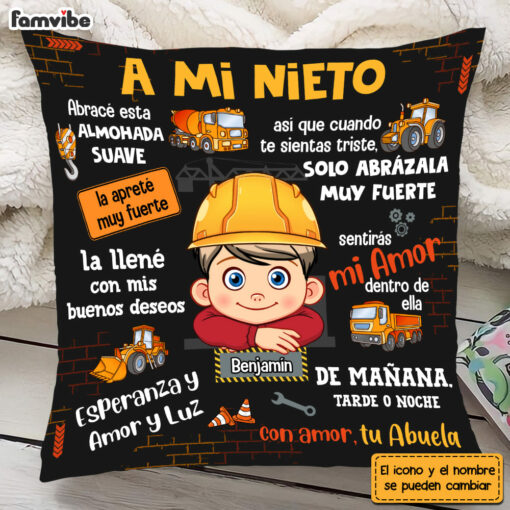 Personalized Gift For Grandson Construction Spanish Hug This Pillow