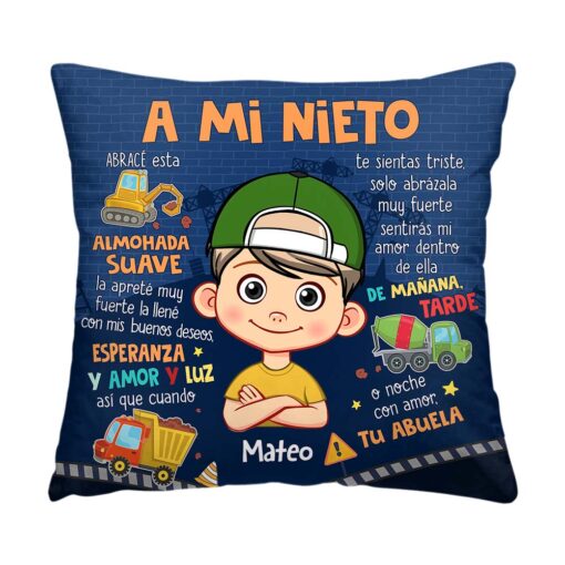 Personalized Gift For Grandson Construction Spanish Pillow