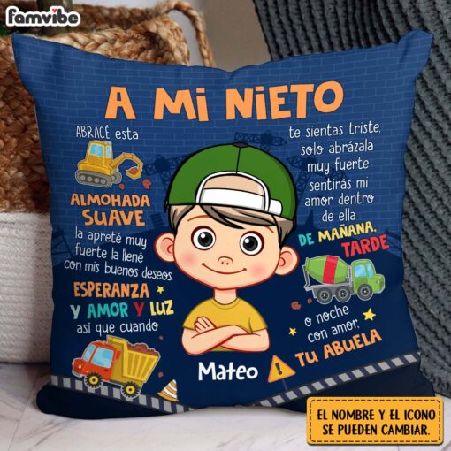 Personalized Gift For Grandson Construction Spanish Pillow