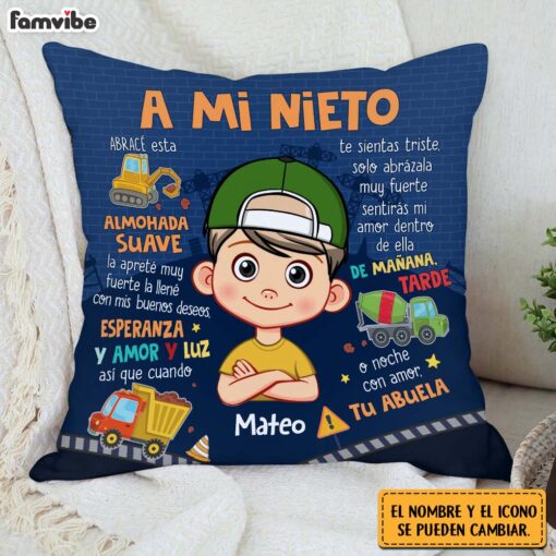 Personalized Gift For Grandson Construction Spanish Pillow