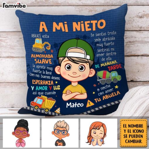 Personalized Gift For Grandson Construction Spanish Pillow