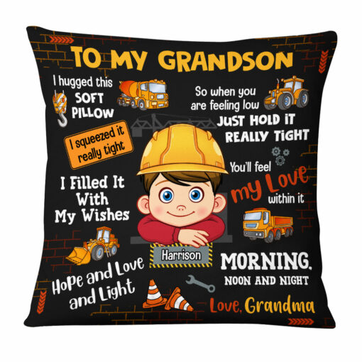 Personalized Gift For Grandson Construction Theme Hug This Pillow