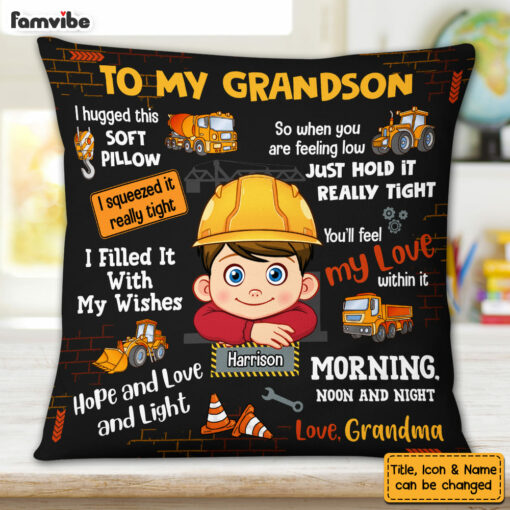 Personalized Gift For Grandson Construction Theme Hug This Pillow