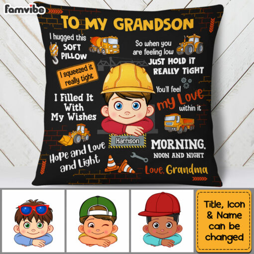 Personalized Gift For Grandson Construction Theme Hug This Pillow