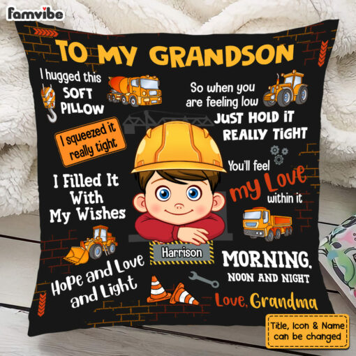 Personalized Gift For Grandson Construction Theme Hug This Pillow