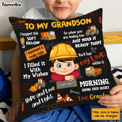 Personalized Gift For Grandson Construction Theme Hug This Pillow