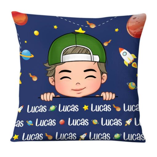 Personalized Gift For Grandson Custom Name Outer Space Pillow