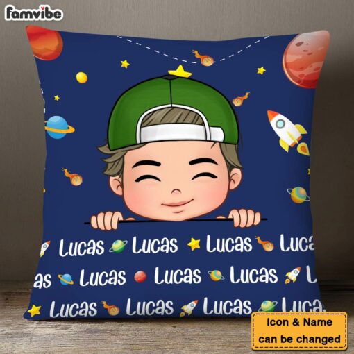 Personalized Gift For Grandson Custom Name Outer Space Pillow