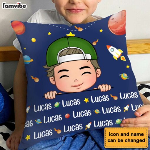 Personalized Gift For Grandson Custom Name Outer Space Pillow