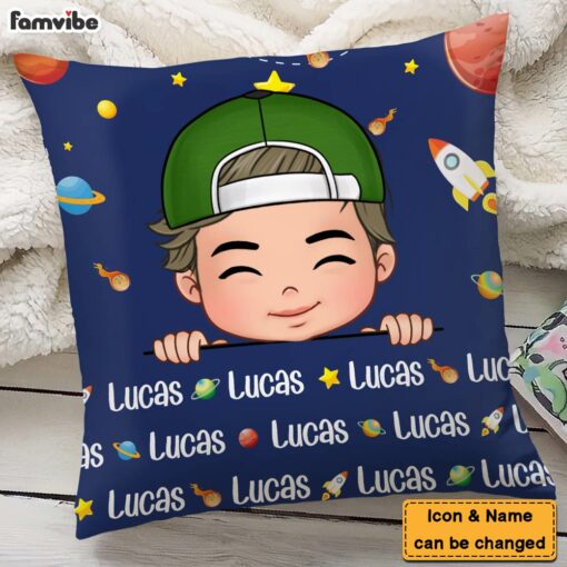 Personalized Gift For Grandson Custom Name Outer Space Pillow