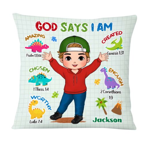 Personalized Gift For Grandson Dinosaur God Says I Am Pillow