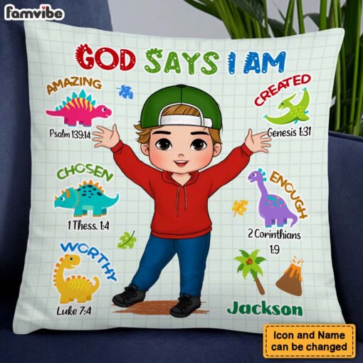 Personalized Gift For Grandson Dinosaur God Says I Am Pillow