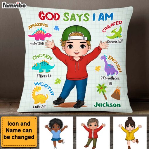 Personalized Gift For Grandson Dinosaur God Says I Am Pillow