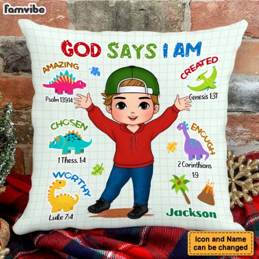 Personalized Gift For Grandson Dinosaur God Says I Am Pillow