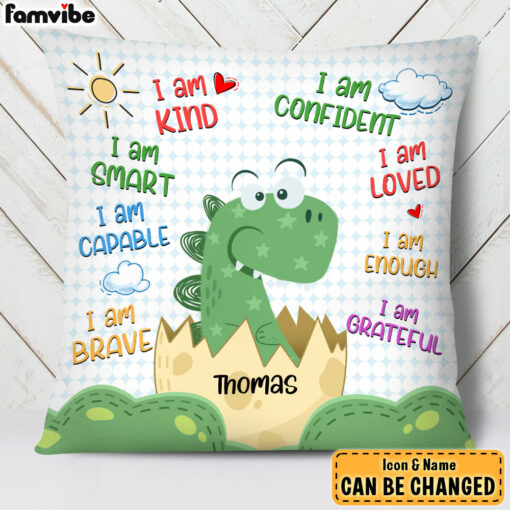 Personalized Gift For Grandson Dinosaur Motivation Affirmation Pillow