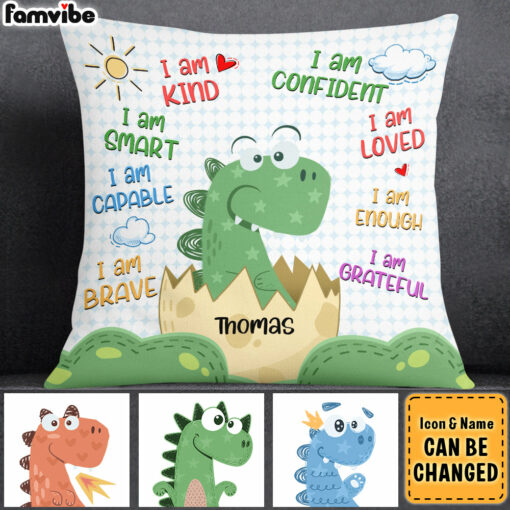 Personalized Gift For Grandson Dinosaur Motivation Affirmation Pillow