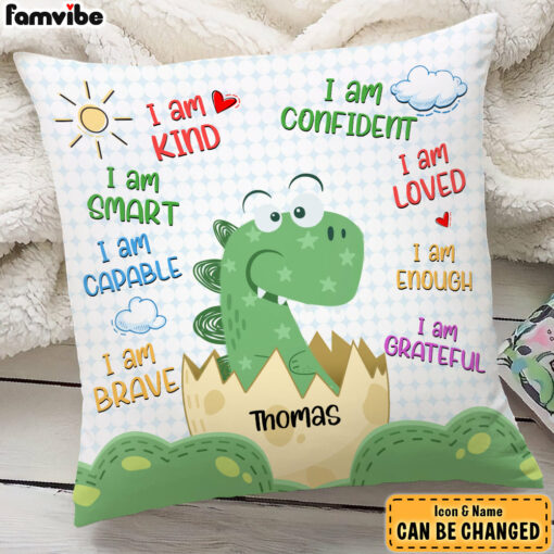 Personalized Gift For Grandson Dinosaur Motivation Affirmation Pillow