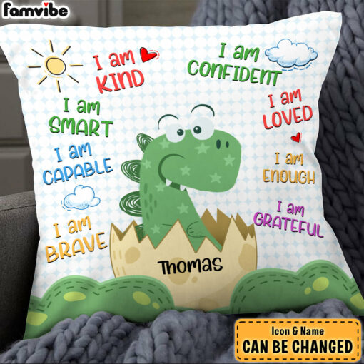 Personalized Gift For Grandson Dinosaur Motivation Affirmation Pillow