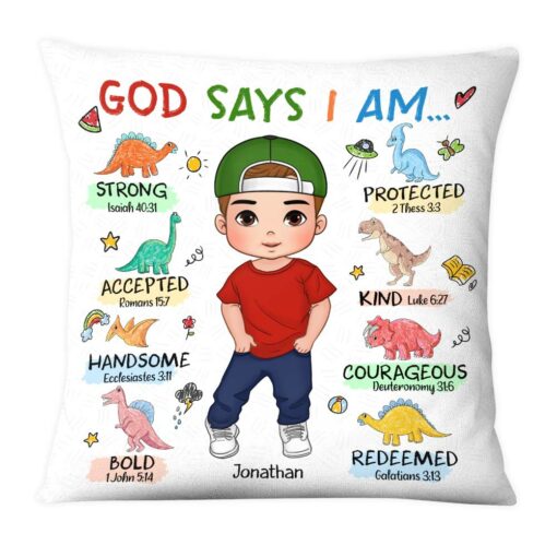 Personalized Gift For Grandson Dinosaur Theme Bible Verses Pillow