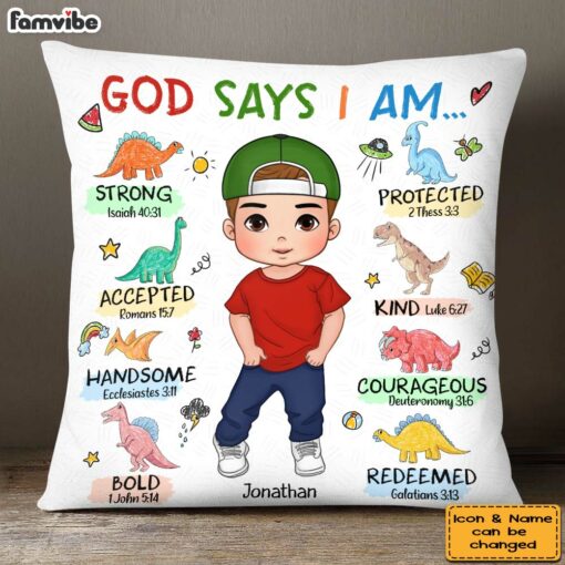 Personalized Gift For Grandson Dinosaur Theme Bible Verses Pillow