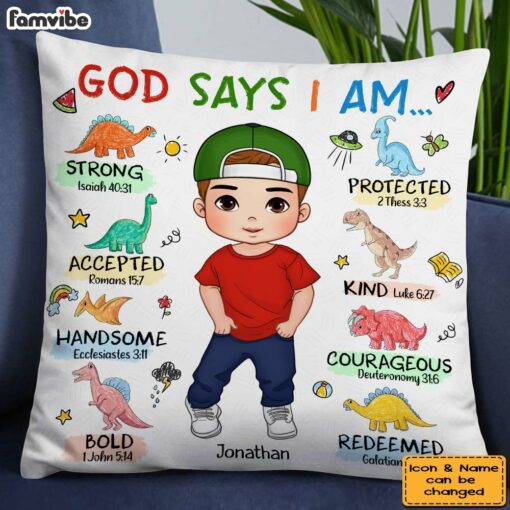 Personalized Gift For Grandson Dinosaur Theme Bible Verses Pillow