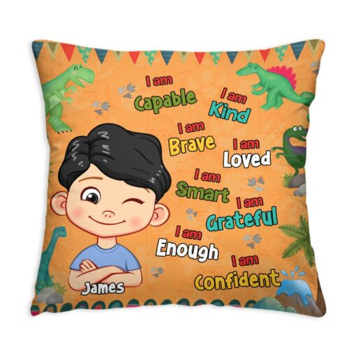 Personalized Gift For Grandson Dinosaur Theme I Am Kind Pillow