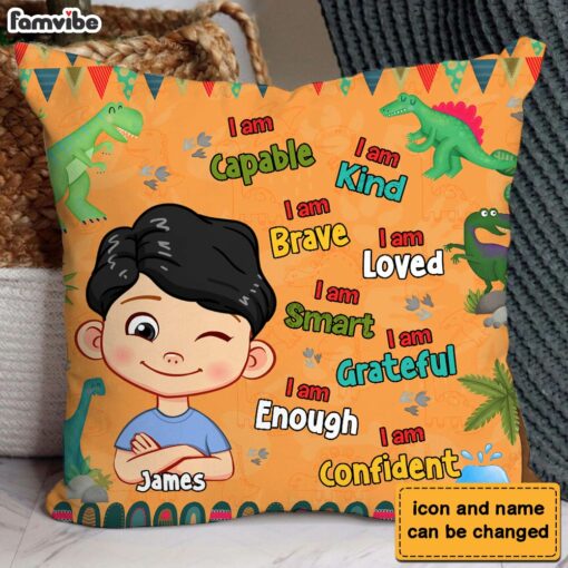 Personalized Gift For Grandson Dinosaur Theme I Am Kind Pillow