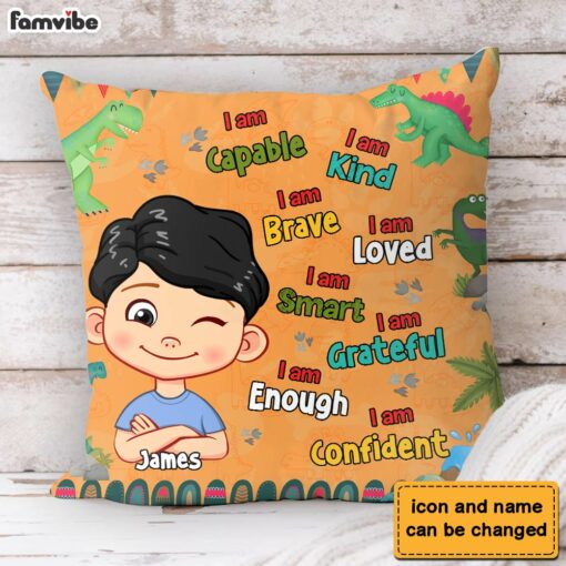 Personalized Gift For Grandson Dinosaur Theme I Am Kind Pillow