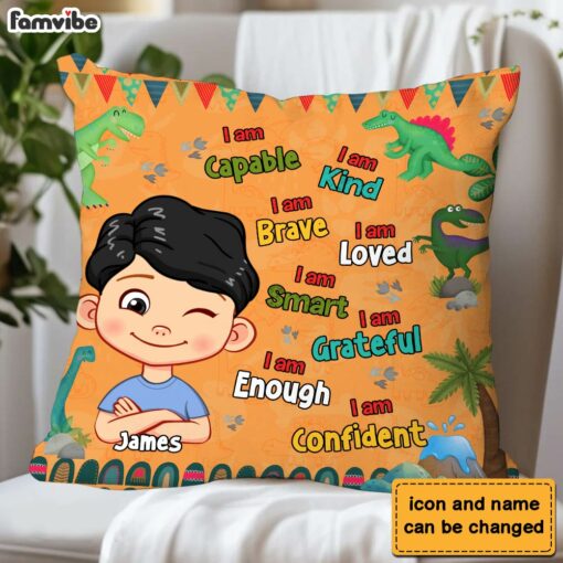 Personalized Gift For Grandson Dinosaur Theme I Am Kind Pillow