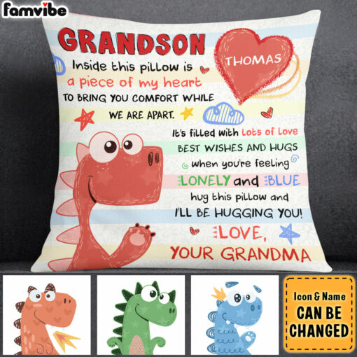 Personalized Gift For Grandson Drawing Dinosaur Inside This Pillow