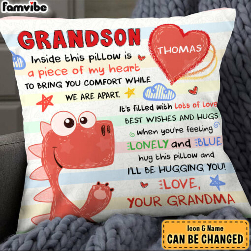 Personalized Gift For Grandson Drawing Dinosaur Inside This Pillow