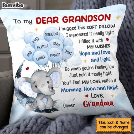 Personalized Gift For Grandson Elephant Affirmation Pillow