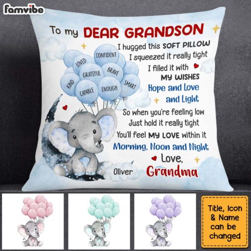 Personalized Gift For Grandson Elephant Affirmation Pillow