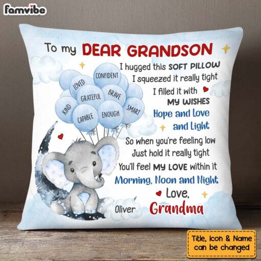 Personalized Gift For Grandson Elephant Affirmation Pillow