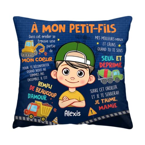 Personalized Gift For Grandson French Construction Pillow