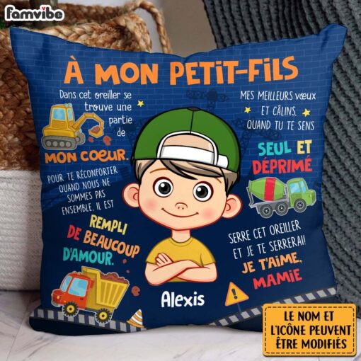 Personalized Gift For Grandson French Construction Pillow