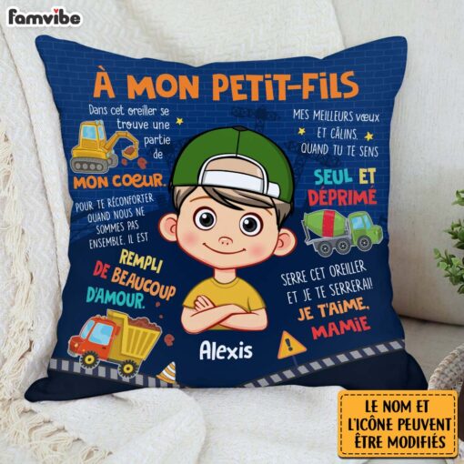 Personalized Gift For Grandson French Construction Pillow