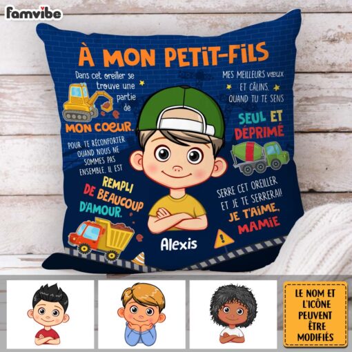 Personalized Gift For Grandson French Construction Pillow