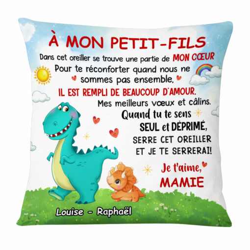 Personalized Gift For Grandson French Dinosaur Pillow