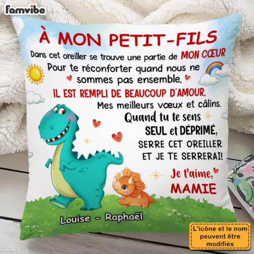 Personalized Gift For Grandson French Dinosaur Pillow