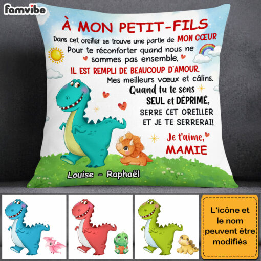 Personalized Gift For Grandson French Dinosaur Pillow