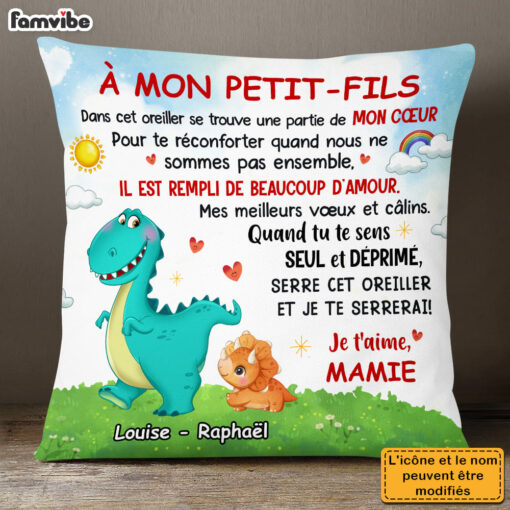 Personalized Gift For Grandson French Dinosaur Pillow