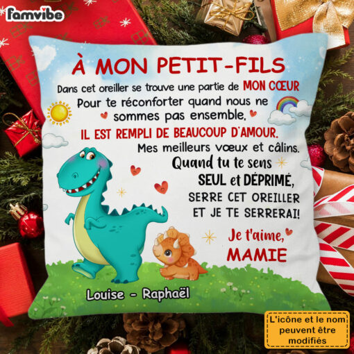 Personalized Gift For Grandson French Dinosaur Pillow