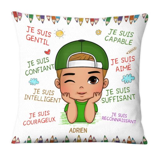 Personalized Gift For Grandson French Je Suis Gentil Pillow