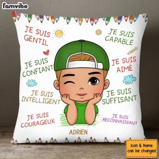 Personalized Gift For Grandson French Je Suis Gentil Pillow