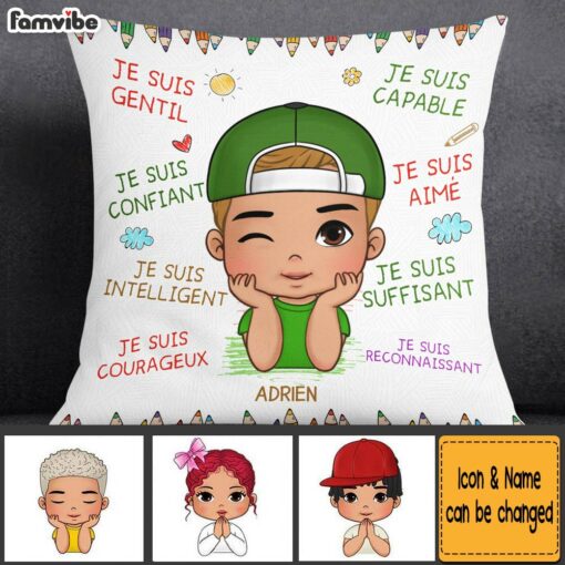 Personalized Gift For Grandson French Je Suis Gentil Pillow