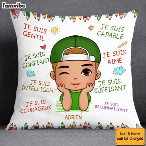 Personalized Gift For Grandson French Je Suis Gentil Pillow